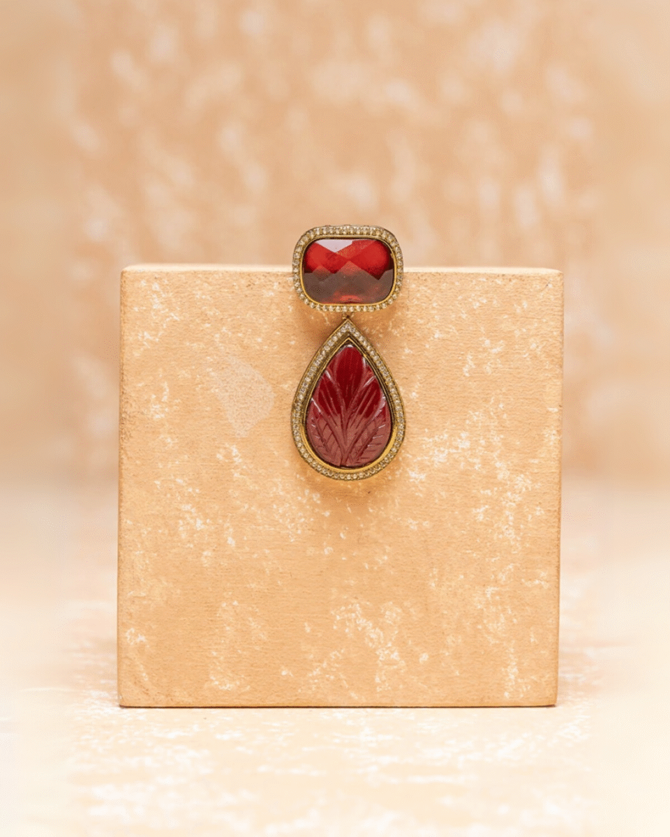 Safawala Red Stone Designer Brooches | Groom Turban Pagdi Sherwani Wedding Accessory