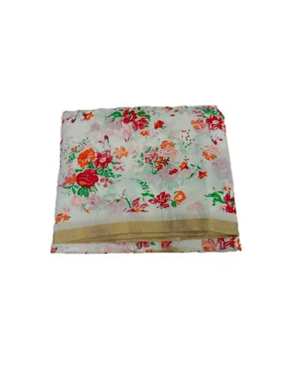 Safawala White Multi-Color Floral Printed Safa Cloth with Golden Border | Traditional Indian Wedding Fabric