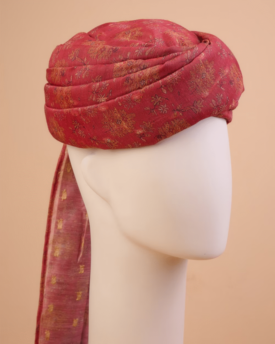 Printed Maroon Feta Wedding Barati Safa Pagdi Turban | Traditional Indian Guest Wedding Accessory