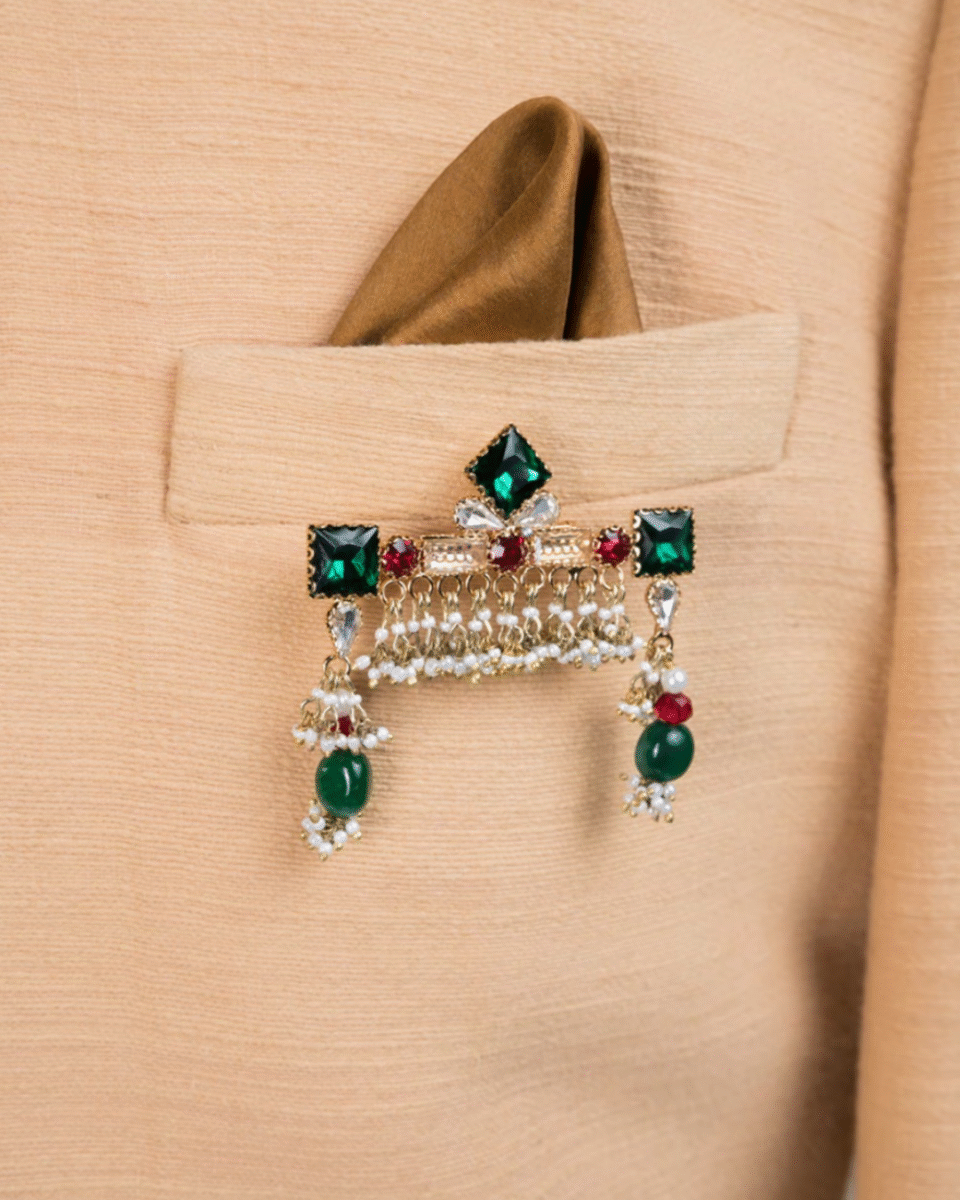 Safawala Multistone Kundan Designer Brooches | Groom Turban Pagdi Sherwani Wedding Accessory