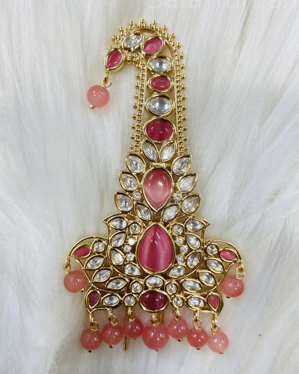Safawala Pink Kundan Stone Kalgi Royal Pin | Groom Turban Pagdi Sherwani Wedding Accessory