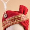 Royal Red Maharaja Feta Wedding Barati Safa Pagdi Turban with Brooch and Feather | Indian Wedding Groom Accessory