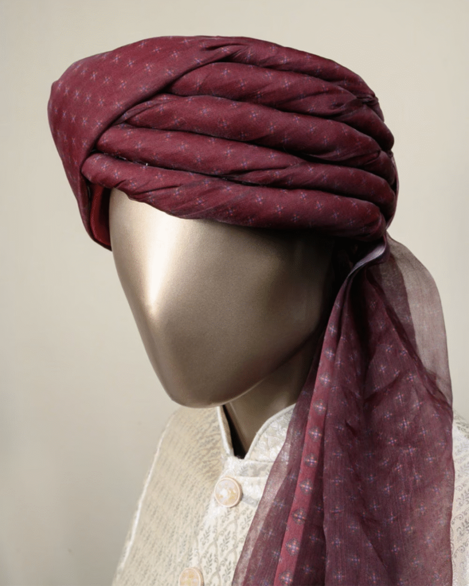 Wine Feta Wedding Barati Safa Pagdi Turban | Traditional Indian Guest Wedding Accessory