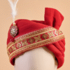 Royal Red Maharaja Feta Wedding Barati Safa Pagdi Turban with Brooch and Feather | Indian Wedding Groom Accessory