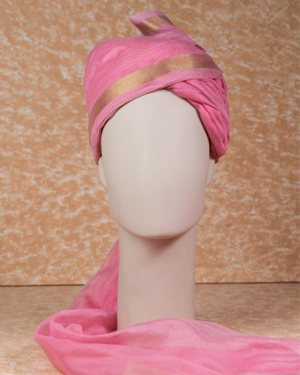 Pink Gold Border Feta Wedding Barati Safa Pagdi Turban | Traditional Indian Guest Wedding Accessory
