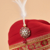 Royal Red Maharaja Feta Wedding Barati Safa Pagdi Turban with Brooch and Feather | Indian Wedding Groom Accessory