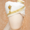 Ivory Gold Regal Feta Wedding Groom Safa Pagdi Turban with Brooch | Traditional Indian Wedding Accessory
