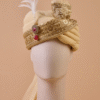 Champagne Gold Maharaja Feta Safa Pagdi Turban with Embellished Brooch & Feather | Indian Wedding Groom Accessory
