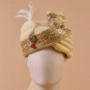 Champagne Gold Maharaja Feta Safa Pagdi Turban with Embellished Brooch & Feather | Indian Wedding Groom Accessory