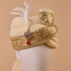 Champagne Gold Maharaja Feta Safa Pagdi Turban with Embellished Brooch & Feather | Indian Wedding Groom Accessory