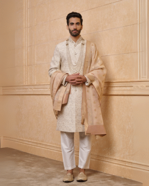 Safawala Gold Banarasi Groom Dupatta & Stole | Wedding Sherwani Accessories
