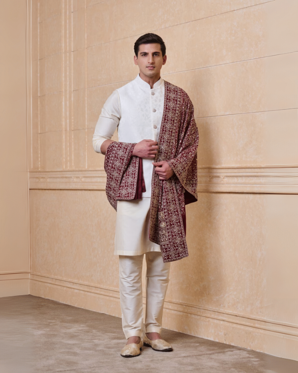 Safawala Maroon Embroidered Wedding Stole & Dupatta | Groom Festive Ceremony Accessory