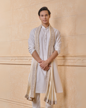 Safawala Ivory Embroidered Wedding Stole | Classic Groom Elegance