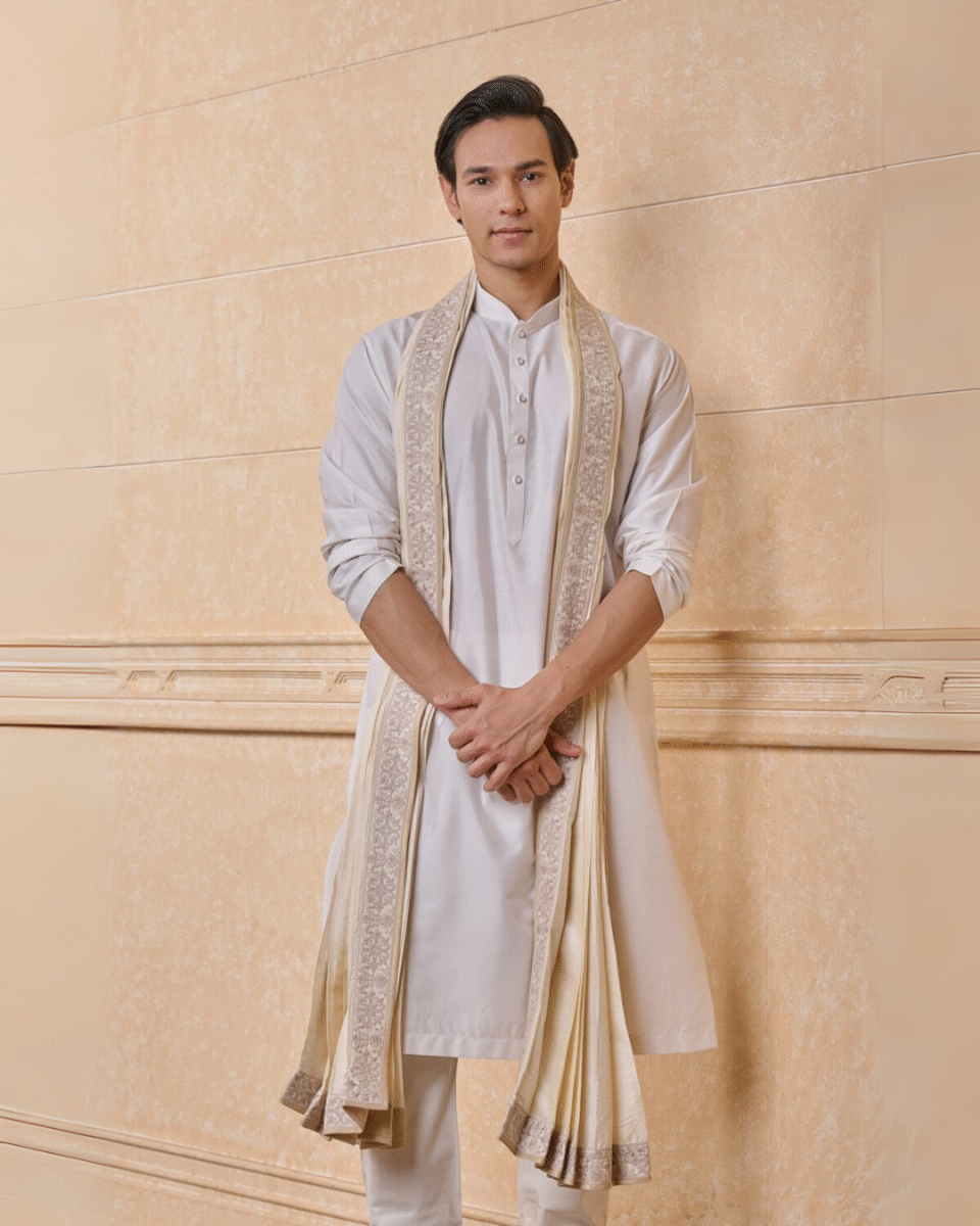 Safawala Ivory Embroidered Wedding Stole | Classic Groom Elegance
