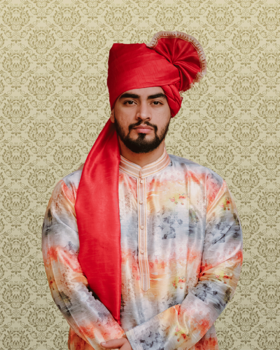 Scarlet Radiance Feta Wedding Barati Safa Pagdi Turban | Traditional Indian Groom Guest Wedding Accessory