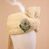Champagne Gold Feta Groom Safa Pagdi Turban with Emerald Brooch & Feather | Traditional Indian Wedding Accessory