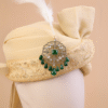 Champagne Gold Feta Groom Safa Pagdi Turban with Emerald Brooch & Feather | Traditional Indian Wedding Accessory