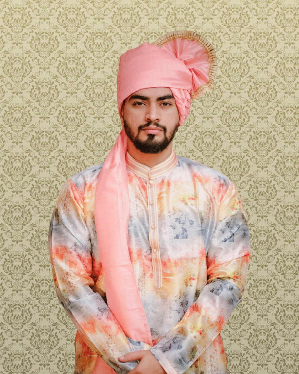 Blush Peach Feta Wedding Barati Safa Pagdi Turban | Traditional Indian Groom Guest Wedding Accessory