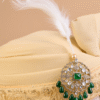 Champagne Gold Feta Groom Safa Pagdi Turban with Emerald Brooch & Feather | Traditional Indian Wedding Accessory