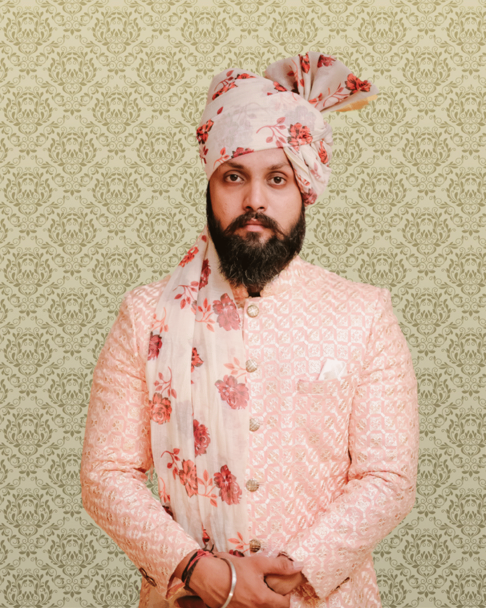 Blush Rose Floral Feta Wedding Barati Safa Pagdi Turban | Traditional Indian Groom Guest Wedding Accessory