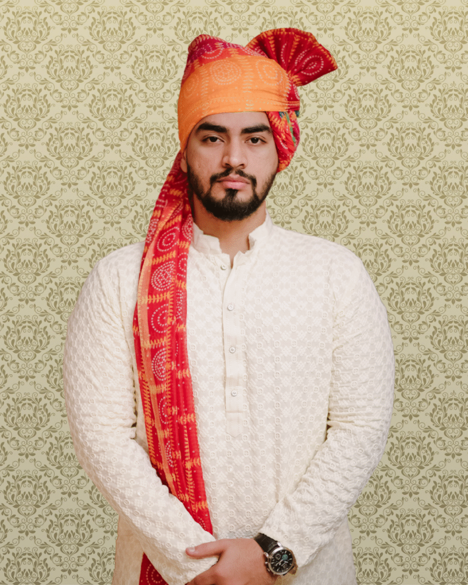 Saffron Crimson Heritage Feta Wedding Barati Safa Pagdi Turban | Traditional Indian Groom Guest Wedding Accessory