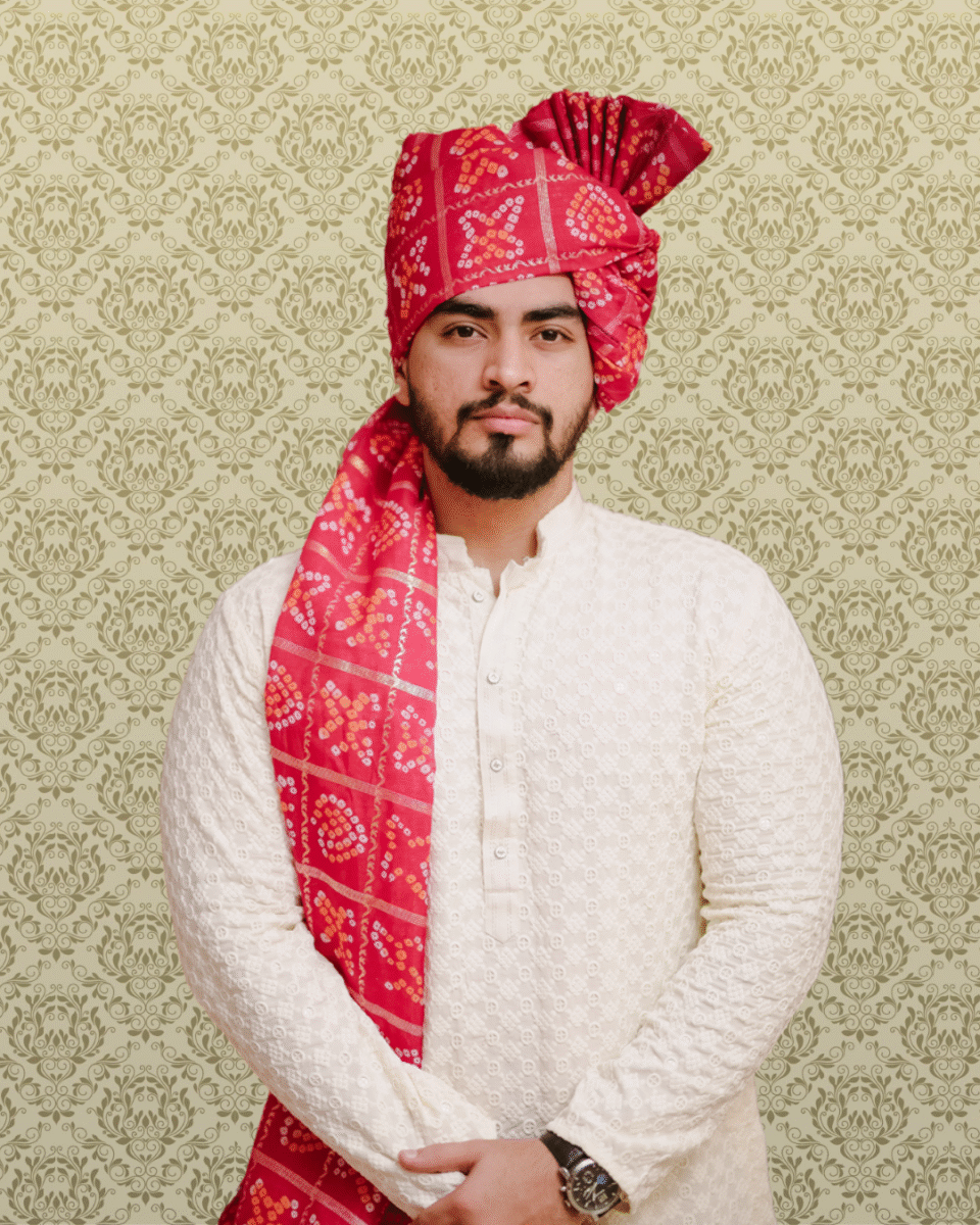 Crimson Royal Ajrak Feta Wedding Barati Safa Pagdi Turban | Traditional Indian Groom Guest Wedding Accessory