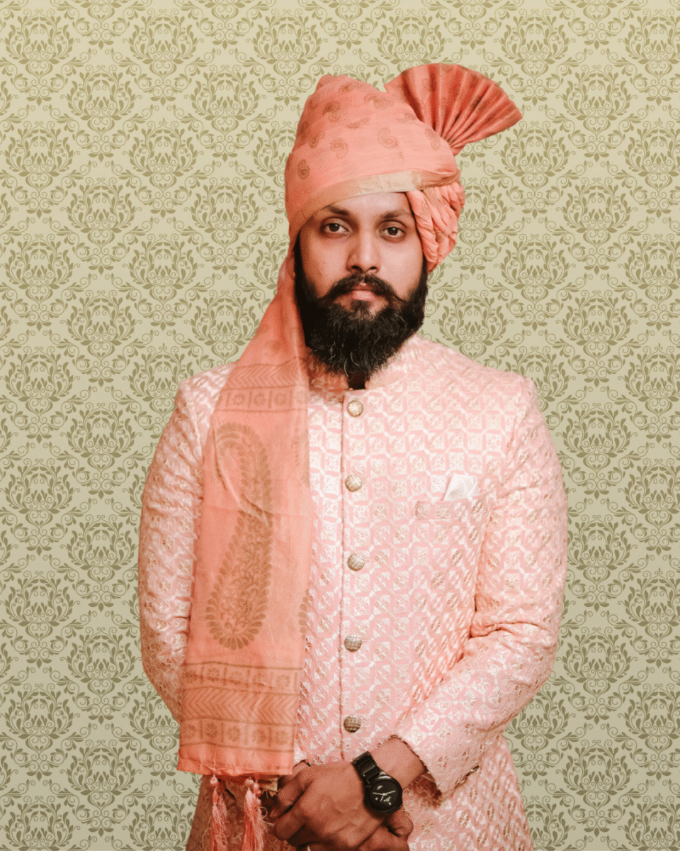 Peach Paisley Feta Wedding Barati Safa Pagdi Turban | Traditional Indian Groom Guest Wedding Accessory