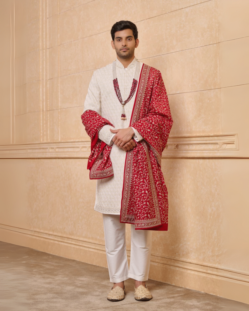 Safawala Red Bandhani Dupatta & Stole | Groom Traditional Wedding Accessory