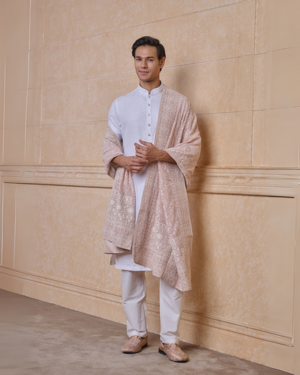 Safawala Beige Embroidered Dupatta & Stole | Groom Wedding Festive Accessory