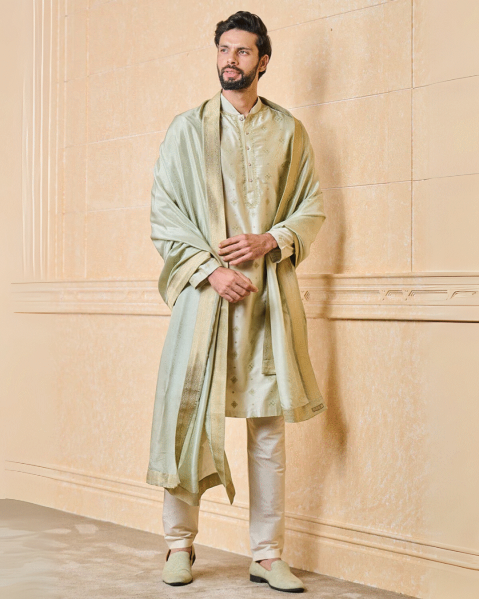 Safawala Mint Green Silk Dupatta & Stole | Groom Wedding Festive Accessory