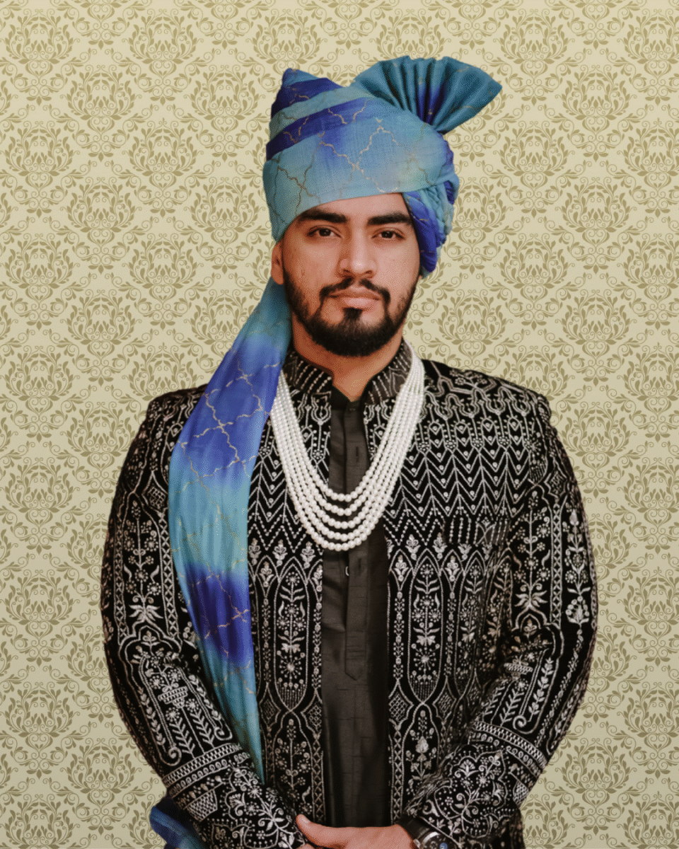 Sapphire Ombre Feta Wedding Barati Safa Pagdi Turban | Traditional Indian Groom Guest Wedding Accessory