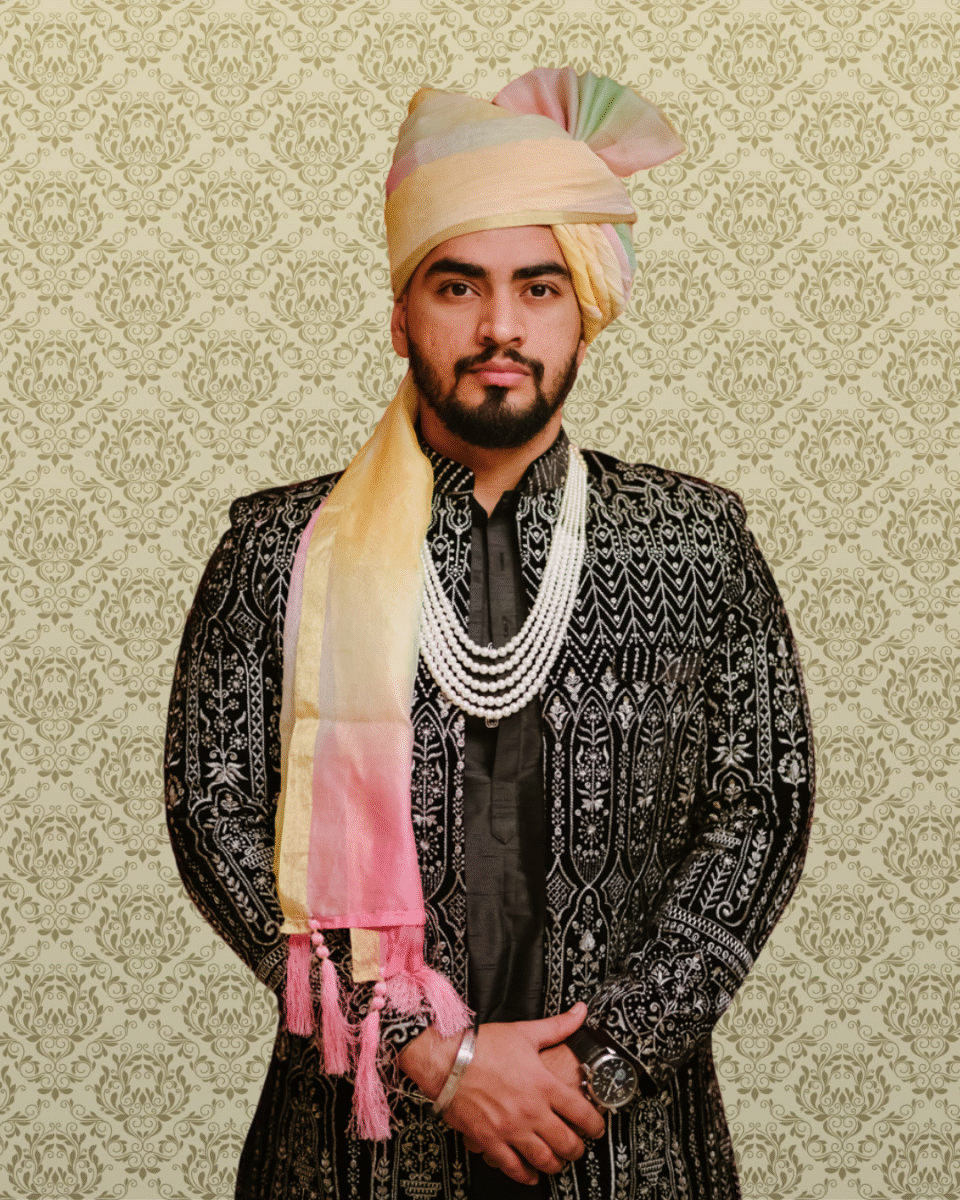 Champagne Rose Ombre Feta Wedding Barati Safa Pagdi Turban | Traditional Indian Groom Guest Wedding Accessory