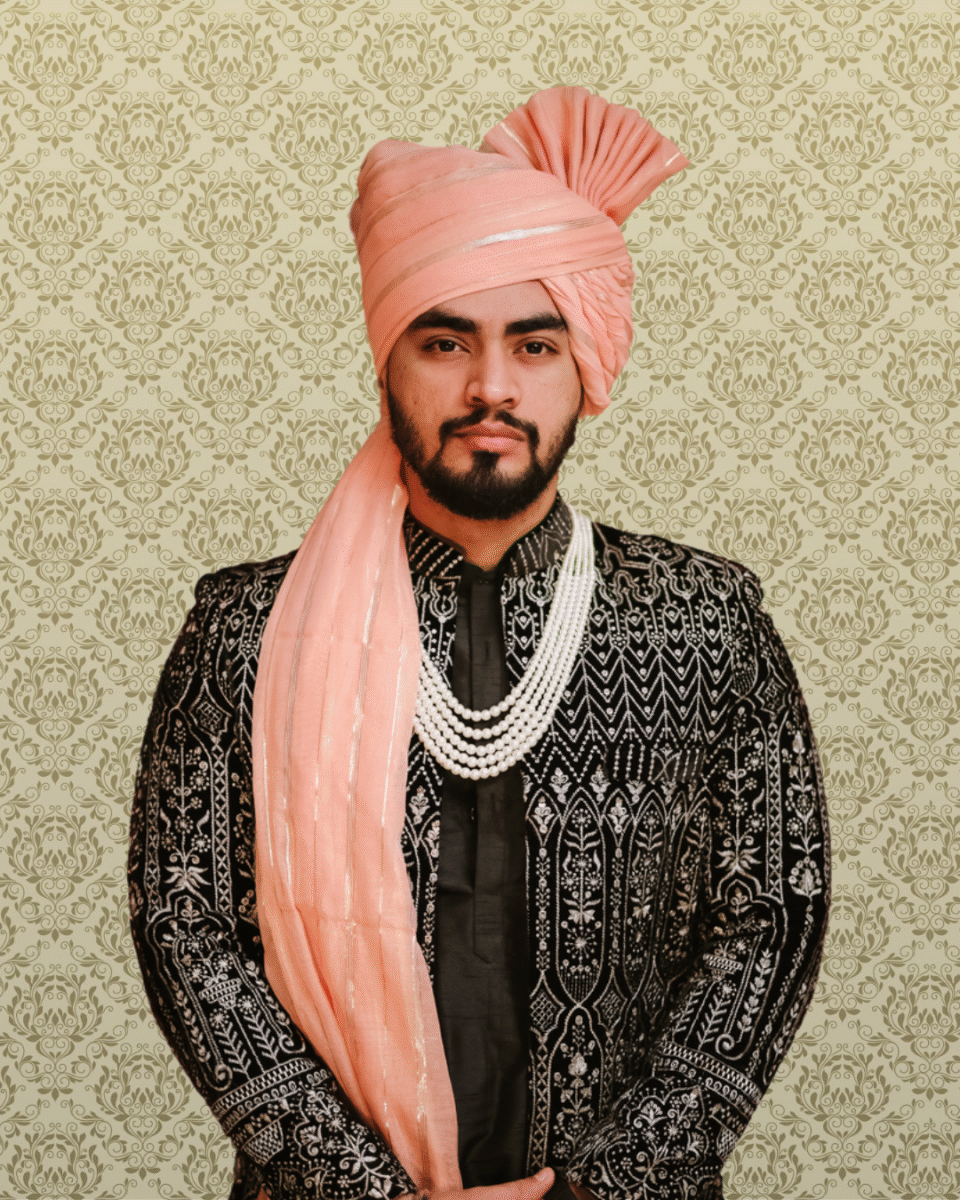 Peach Elegance Feta Wedding Barati Safa Pagdi Turban | Traditional Indian Groom Guest Wedding Accessory