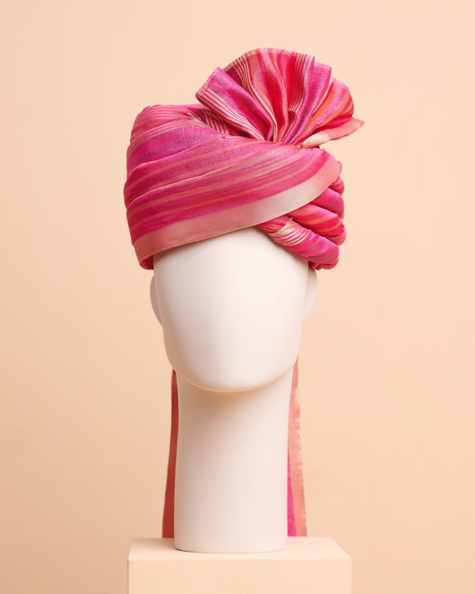 Multitone Pink Wedding Barati Safa Pagdi Turban | Traditional Indian Guest Wedding Accessory