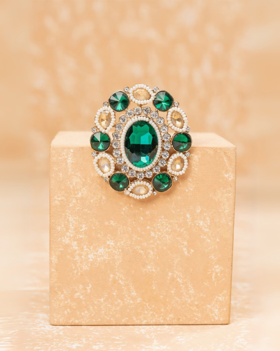 Safawala Emerald Green Oval Designer Brooches | Groom Turban Pagdi Sherwani Wedding Accessory