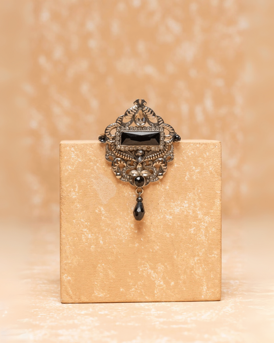 Safawala Antique Black Stone Brooches | Groom Turban Pagdi Safa Feta Wedding Accessories