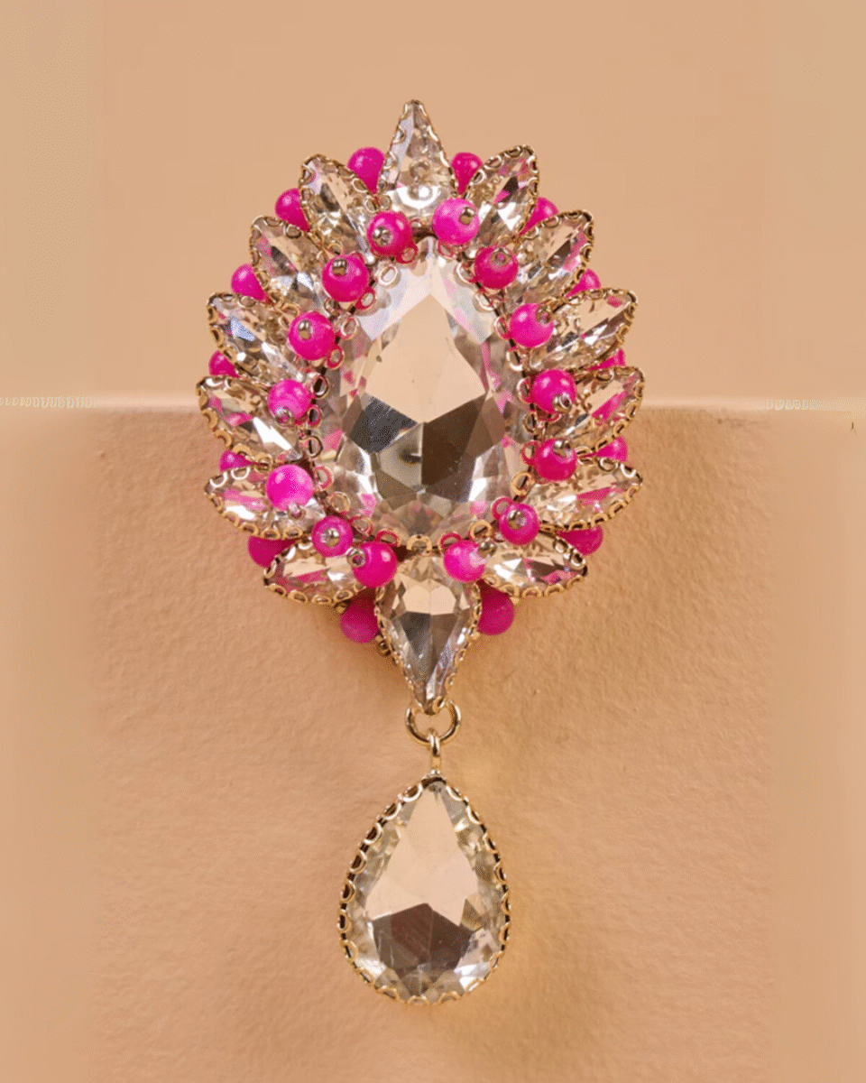 Safawala Pink Crystal Drop Brooches | Groom Turban Pagdi Sherwani Wedding Accessory