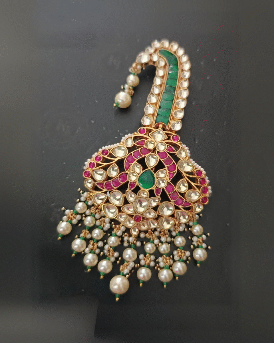 Safawala Kundan Multicolor Pearl Drop Kalgi Royal Pin | Groom Turban Pagdi Sherwani Wedding Accessory