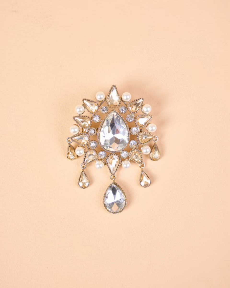 Safawala Pearl Drop Crystal Brooches | Groom Turban Pagdi Sherwani Wedding Accessory