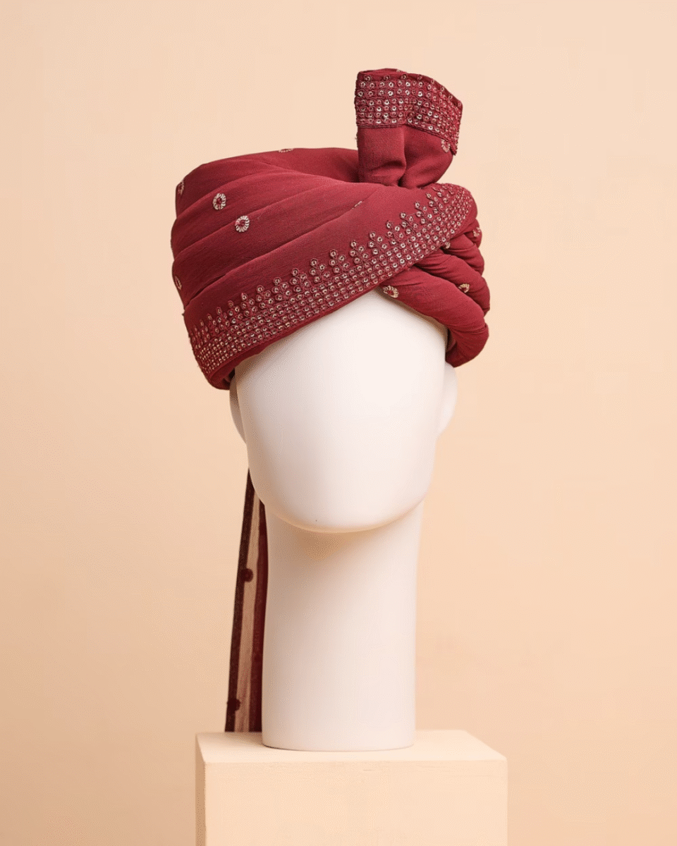 Maroon Wedding Barati Safa Pagdi Turban | Traditional Indian Guest Wedding Accessory