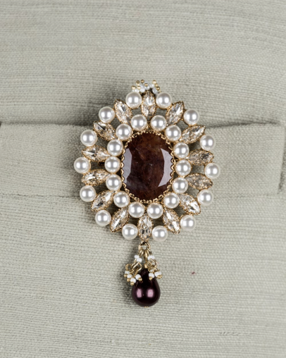 Safawala Green Stone Pearl Brooches | Groom Sherwani Turban Pagdi Wedding Accessory