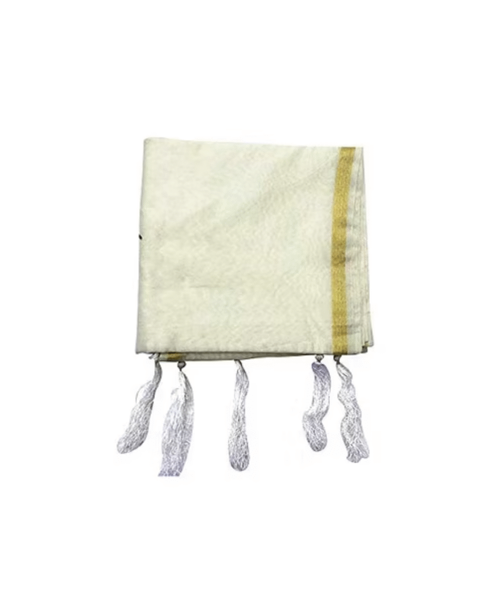 Safawala Ivory Solid Safa Cloth with Golden Border & Tassels | Traditional Indian Wedding Fabric