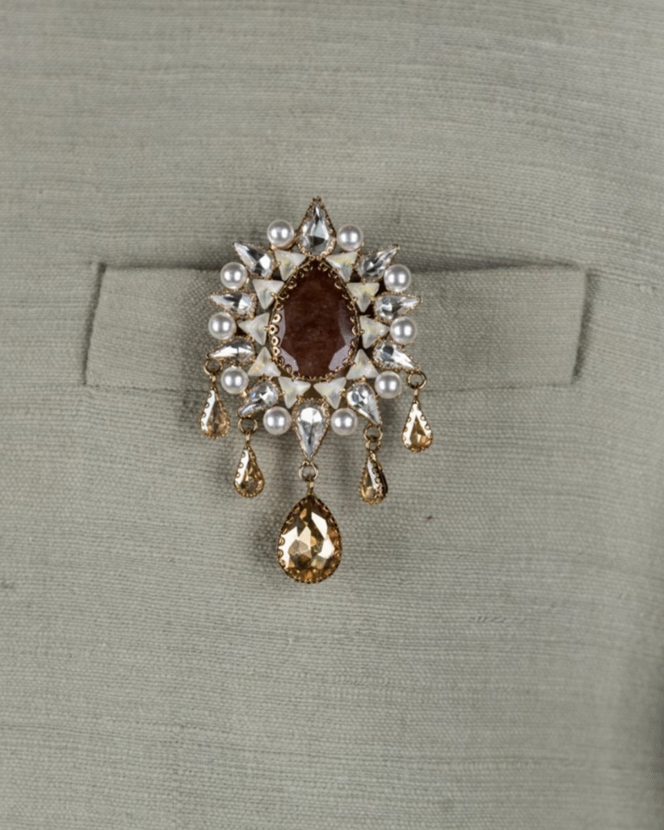 Safawala Brown Stone Pearl Brooches | Groom Turban Pagdi Sherwani Wedding Accessory