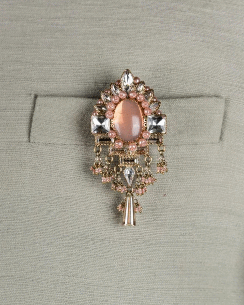 Safawala Peach Gemstone Designer Brooches | Groom Turban Pagdi Sherwani Wedding Accessory